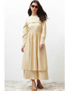 Trendyol Beige Front Detailed Plain Woven Dress