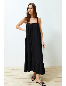 Trendyol Black Back Detail Strappy Crepe/Textured Maxi Knitted Dress