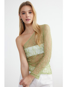 Trendyol Green Lace One Sleeve Fitted/Slippery Knitted Blouse