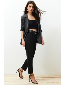 Trendyol Black Belted Cigarette Fitted Woven Trousers