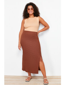 Trendyol Curve Brown Slit Knitted Skirt