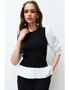 Trendyol Black Color Contrast Woven Blouse