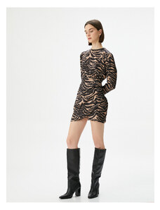 Koton Mini Satin Dress Leopard Pattern Long Sleeve