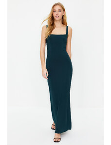 Trendyol Emerald Green Thick Strap Fitted Maxi Stretchy Knitted Dress