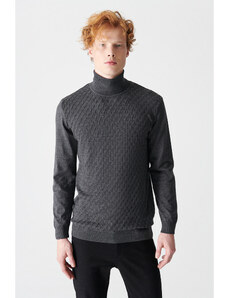 Avva Men's Dark Gray Turtleneck Jacquard Sweater