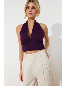 Trendyol Purple Barbell Fitted Crop Knitted Blouse