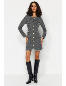 Trendyol Black Straight Cut Buttoned Tweed Woven Jacket Dress