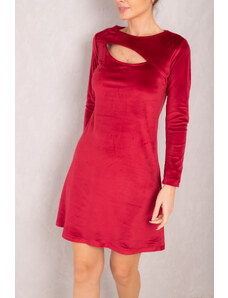 armonika Women's Red Decollete Long Sleeve Velvet Mini Dress
