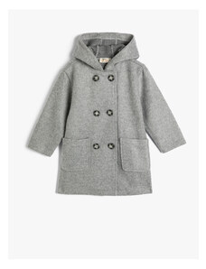 Koton Hooded Coat Button Closure Pocket Detailed