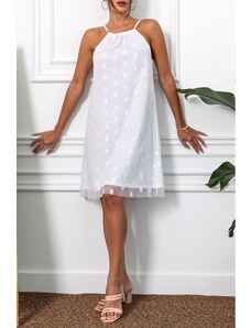 armonika Women's White Halterneck Lined Mini Dress
