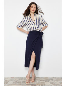 Trendyol Navy Blue Double Breasted Tie Detailed Maxi Length Woven Skirt