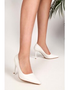 Shoeberry Women's Nesirta White Skin Classic Heeled Stilettos