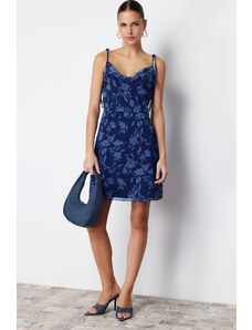 Trendyol Navy Floral A-line Chiffon Mini Lined Woven Dress
