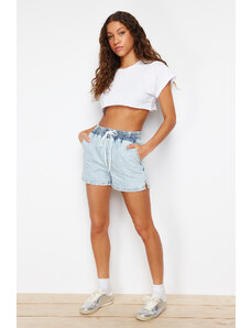 Trendyol Light Blue Lace Detailed Denim Shorts