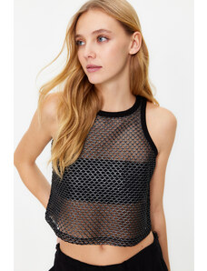 Trendyol Black Mesh Detailed Fitted Knitted Undershirt