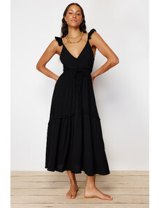 Trendyol Black Maxi Woven Ruffle Beach Dress