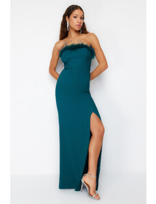 Trendyol Emerald Green, Fitted Evening Dress in Weave Occlusion