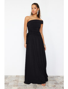 Trendyol Black Body-Sitting Knitted Long Evening Dress