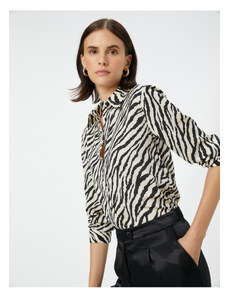 Koton Zebra Patterned Shirt Classic Collar Long Sleeve