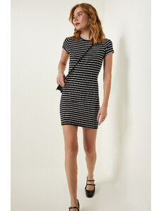 Happiness İstanbul Women's Black Striped Knitted Mini Dress