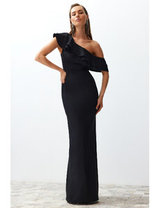 Trendyol Black Flounce Elegant Evening Dress