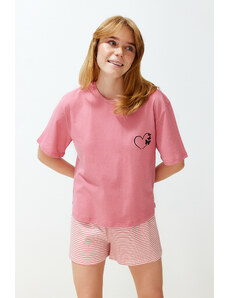 Trendyol Powder Cotton Heart Knitted Pajamas Set