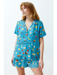 Trendyol Blue-Multi Color Kitchen Patterned Woven Pajamas Set