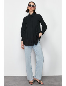 Trendyol Black Brode Detail Cotton Woven Shirt