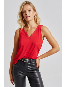 Cool & Sexy Women's Red Lace Detailed Blouse