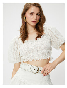 Koton Crop Gathered Lace Blouse