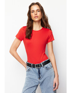 Trendyol Red Short Sleeve Elastic Snap Knitted Bodysuit