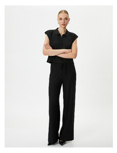 Koton Wide Leg Trousers Tie Waist Textured Cotton