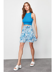 Trendyol Blue Patterned Woven Shorts with Tie Detail