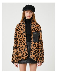 Koton Leopard Patterned Plush Zippered Sweatshirt