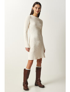 Happiness İstanbul Women's Cream Ribbed A-Line Knitwear Dress