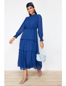 Trendyol Lined Chiffon Woven Shirt Dress with Indigo Sleeves and Gipe Detail on the Waist