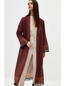 Trendyol Brown Ethnic Patterned Cotton Blended Long Woven Kimono & Kaftan