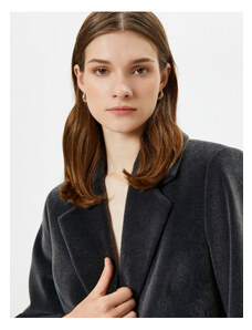 Koton Cashmere Coat Single Button Covered Pocket Shiny Textured