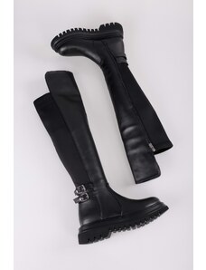 Shoeberry Women's Jaffa Black Chunky Sold Elastic Boots