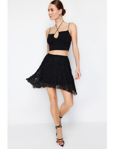 Trendyol Black Asymmetric High Waist Lace Mini Knitted Skirt