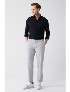 Avva Men's Gray Trousers with Side Pockets, Elastic Waist, See-through Double Legs Relaxed Fit, Relaxed Cut Trousers