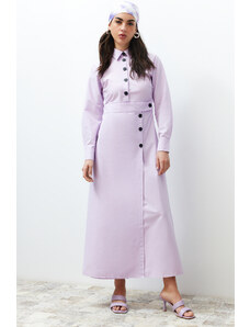 Trendyol Lilac Shirt Collar Button Detailed Plain Woven Dress