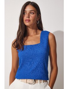 Happiness İstanbul Women's Blue Square Collar Knitted Blouse