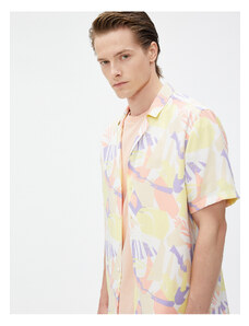 Koton Short Sleeve Shirt with Turndown Collar Abstract Print Detailed Viscose.