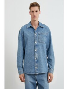 Koton Oversize džínová bunda Košilový límec Kapsa Detailní