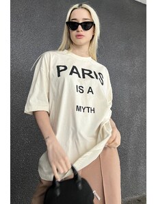 Madmext Ecru Women's Paris Printed T-Shirt