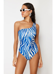 Trendyol Animal Patterned Single Shoulder Draped Regular Swimsuit