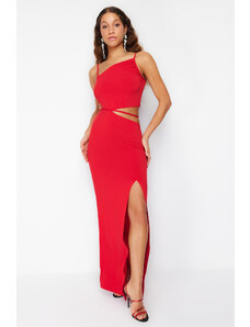 Trendyol Long Evening Dress with Red Piping Detail