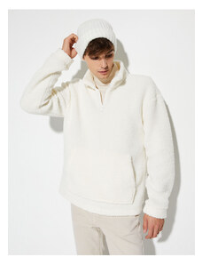 Koton Plush Sweatshirt Half Zipper High Neck Pocket