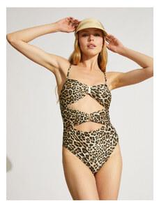 Koton Leopard Patterned Swimsuit Window Detailed Metal Accessories